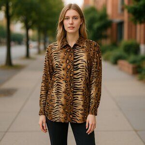 * FORENZA Animal Print Long Sleeve Tunic Blouse Ladies LARGE